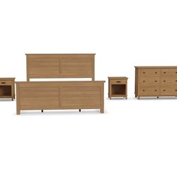 Full Bedroom Set w/ King Size Bed Frame, Night Stand & Dresser