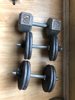 Adjustable dumbells plus fixed 45