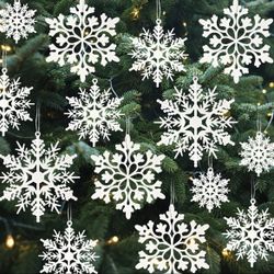 New Set of 18 White Snowflake Christmas Tree Holiday Ornaments
