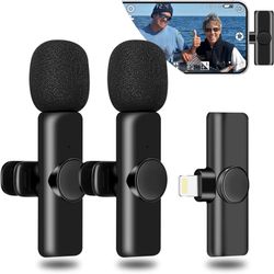 2 Pack Wireless Lavalier Microphone for iPhone iPad and Android Phone, Lapel Mic Plug and Play Wireless Mic Noise Reduction Microphone for Video Recor