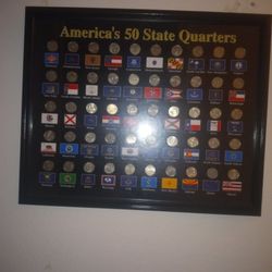 Quarter States Coins And State Flags In Glass Frame