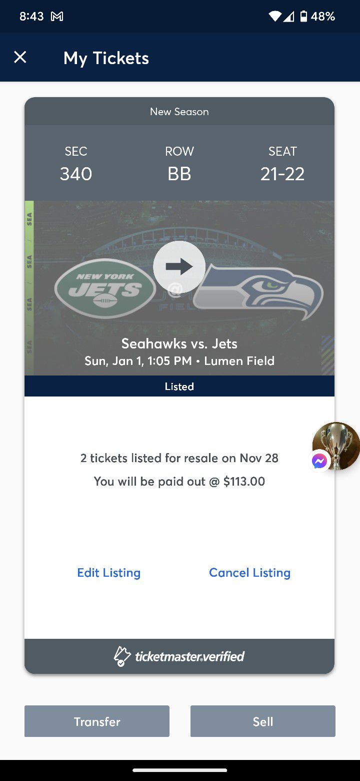2 Seahawks Vs Jets Tickets Available 