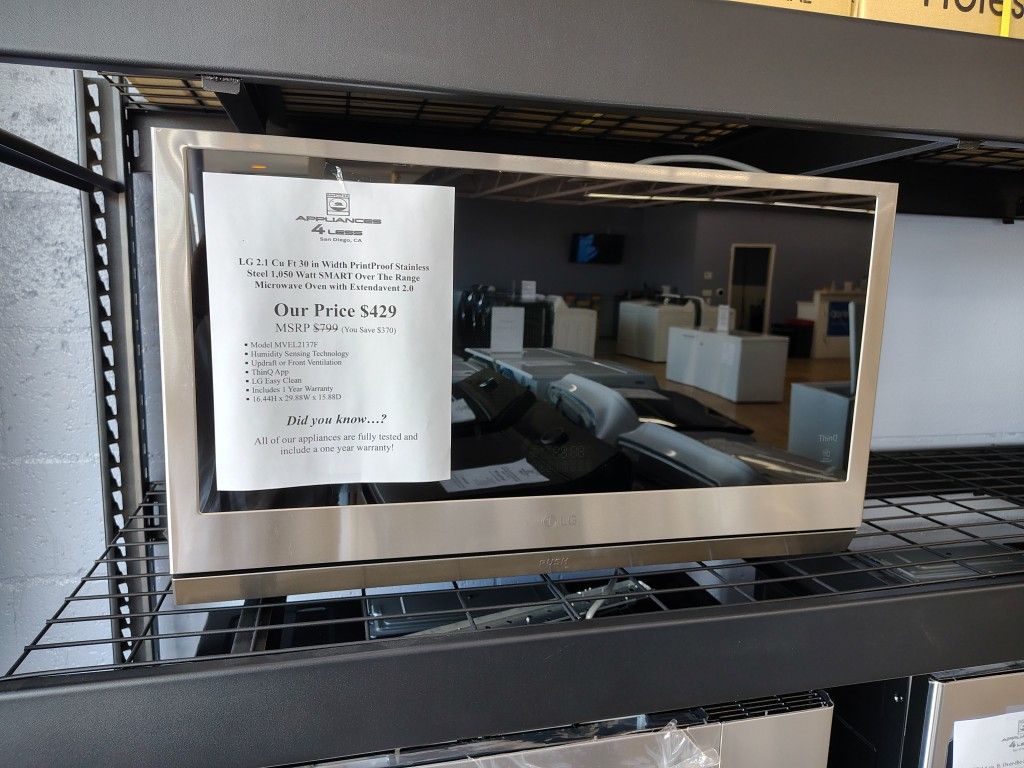 $429 (MSRP $799)LG PrintProof Stainless Microwave With Thin Q App Enable