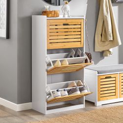 Haotian Entryway Shoe Cabinet with 3 Flip-Drawers, Shoe Rack Shoe Storage Cupboard Organizer Hallway, FSR108-WN, Natural (11.8" D x 21.7" W x 44.1" H)