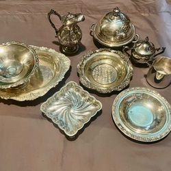 Antique Silverplate Oval Serving Dish And Other Serving Pieces