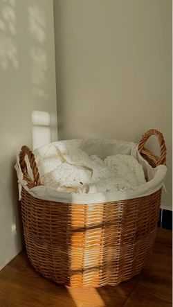 Large Round Wicker Storage Basket with Handles