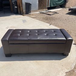 Dark Brown Leather Storage Ottoman 