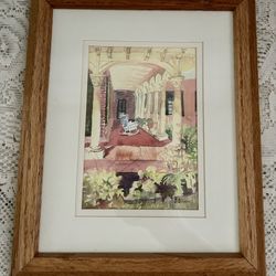 Signed and Framed Original Watercolor Painting-Porch Scene-F. Ficara-12 X 9.5