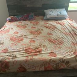 King Size Bed With Mattress Box Spring Frame Footboards Headboard Rails 