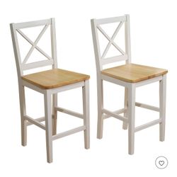 LIKE NEW Buylateral Set of 2 Virginia Farmhouse Solid Wood Cross Back Counter Height Barstools White/Natural