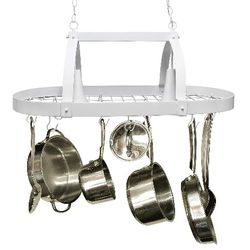 35.5 in. White 2-Light Kitchen Pot Rack with Downlights


