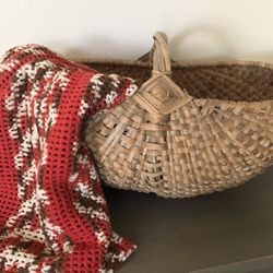 Vintage Afghan Blanket & Double Bustle Basket