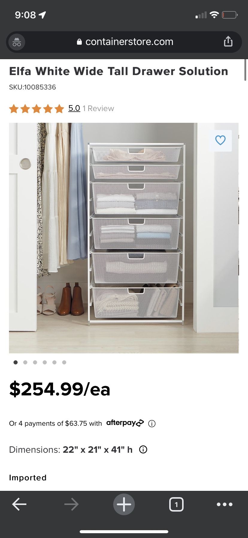 Elfa White Wide Tall Drawer Solution