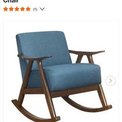 beautiful  Blue Mid-Century Solid Wood Rocking Chair with free foot rest/ottoman.