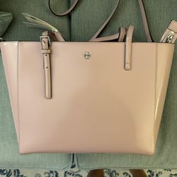 Tory Burch Emerson patent medium tote pink 