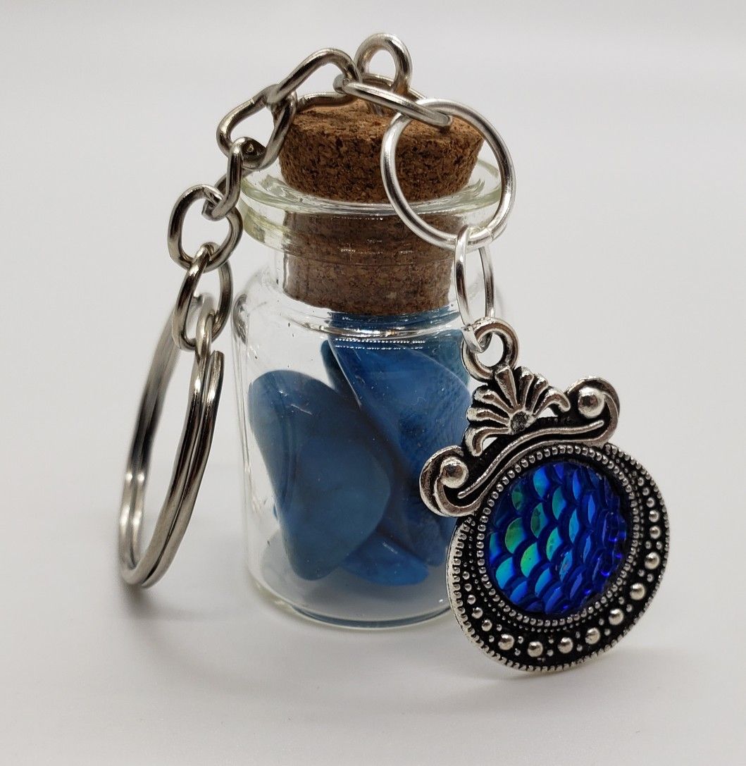 Blue Gemstone Dragon/Mermaid Scale Bottle Keychain