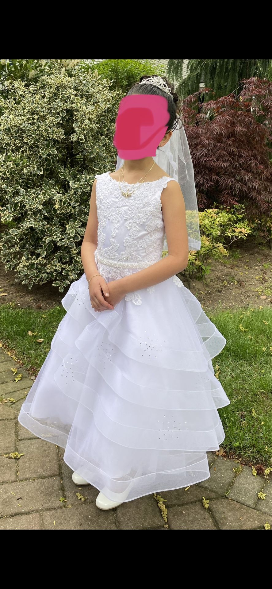 Girls Communion/ Flower Girl Dress, Vail And Shoes