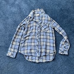 Thread & Supply Blue Plaid Button Up Long Sleeve Women's Shirt Flannel SMALL