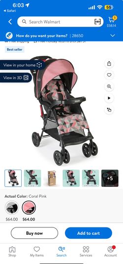 Kolcraft Cloud Sport Girl Lightweight Stroller for Child/Toddler, Coral