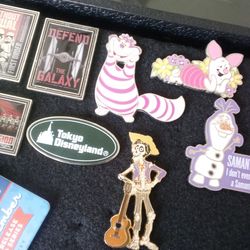 Disneyland pins collection in glass case $$