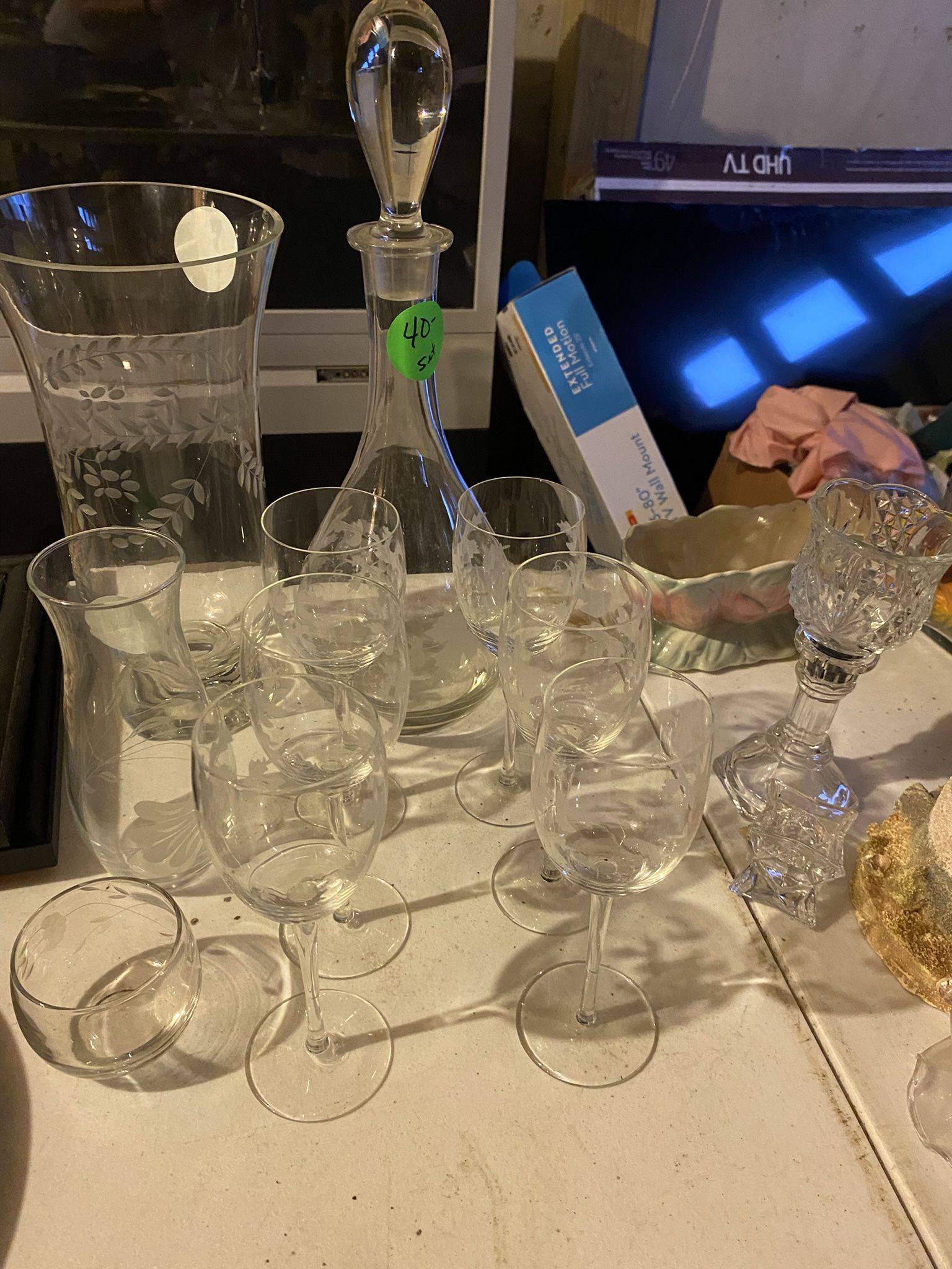 Collectible Crystal Glassware/Vase/Bourbon Vase And Wineglasses