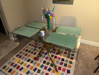 Glass Table Gold Legs 51” x 31.5”