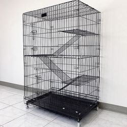 (Brand New) $75 Collapsible 3-Tier Cat Cage 56 Inches Tall  Metal Kennel 36x24x56” with Tray & Caster 