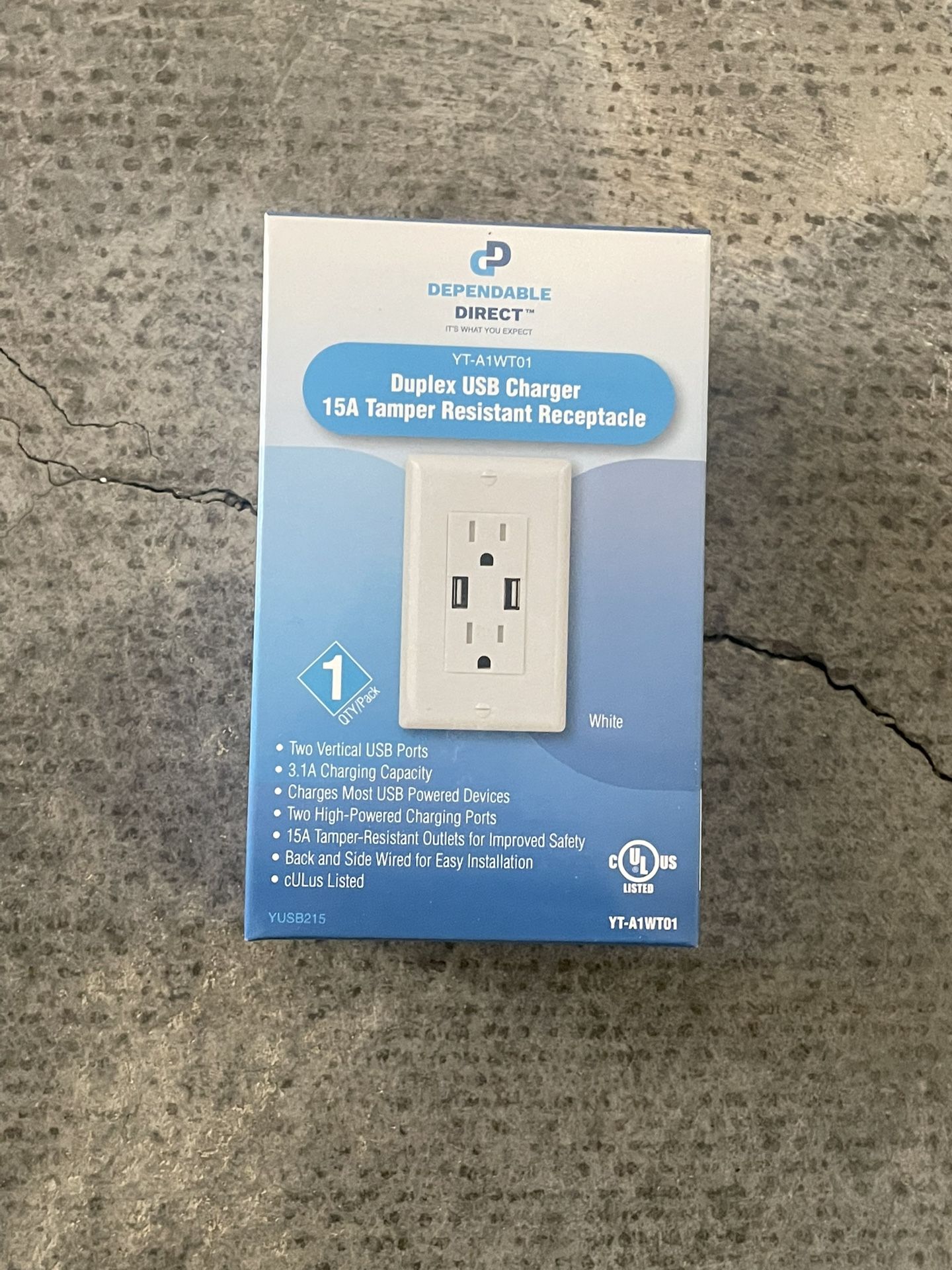Tamper-Resistant Electric Outlet with USB Chargers, White (1-pack)