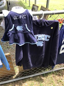 Carolina women’s sweatshirt cute outfit and homemade wind chime