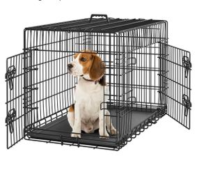 36in Double Door Metal Dog Crate w/Divider for Puppy Indoor Use