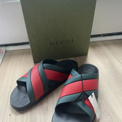 Gucci Red/Green Web Rubber Flat Slides