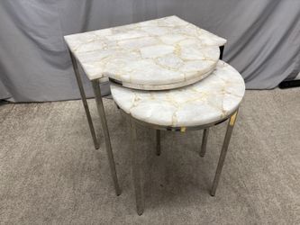 Modern Marble Top Chrome Legged Nesting Table (Set of 2)