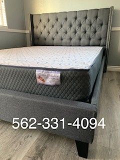 👉 New Full Gray Tufted Bed With Mattress Included 👈