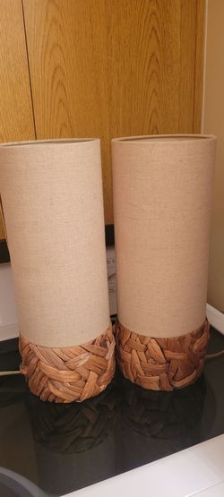 Pair of Rattan Base Table Lamps