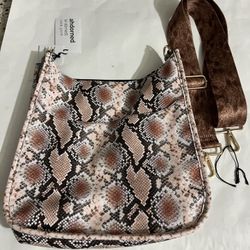 NWT AHDORNED Printed Messenger with Coordinating Strap in Neutral Snake Pattern