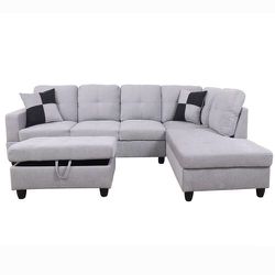 Gray-white Sectional Couch with ottoman 