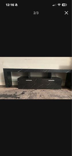Black Marble-Print TV Stand with Cabinet
