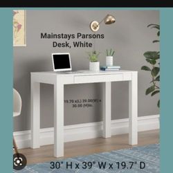 Brand New  Mainstay Parsons Writting Desk White With Drawer