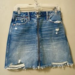 Abercrombie & Fitch Blue Denim Skirt Full Zip Up Distressed Women's 6 28 waist