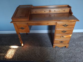 Vintage Maple Wood Writing Desk with Drawers