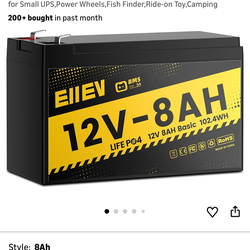 12V 8Ah Lithium Battery,4000+Cycles 12V LiFePO4 Battery Built-in BMS 5A,Deep Cycle Lithium Iron Phosphate Rechargeable Batteries for Small UPS,Power W