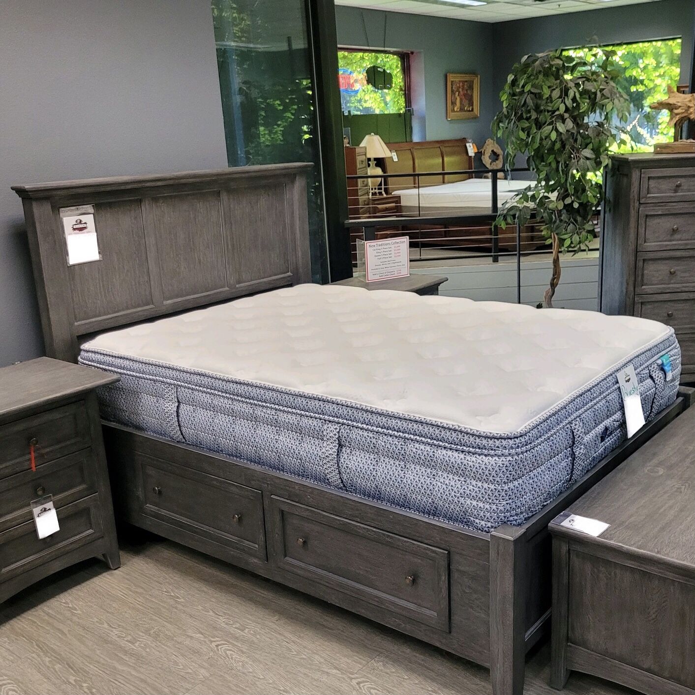 Grey Solid Wood 4 Piece Bedroom Set - New Traditions