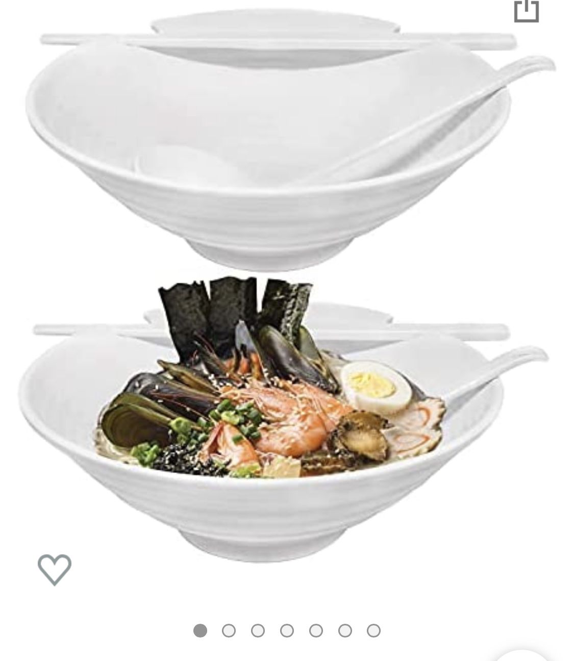 2 Sets of Ramen Bowl (White Melamine), 6pcs, 37oz Soup Bowls with Chopsticks and Spoons Set