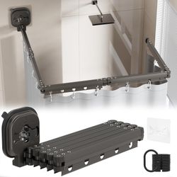 UNDEVIGINT Adjustable Curved Shower Rods For Bathroom, Corner Curtain Rod No Drill, Space Saver, Suitable For RV, Clothing Store Fitting Room (Grey,5-