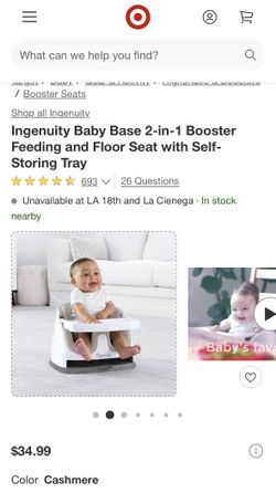 Ingenuity Baby Base 2-in-1 Booster Feeding and Floor Seat with Self-Storing Tray