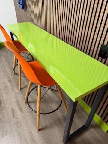 Custom Mid Century Modern Counter Height Breakfast Bar Table & Eiffel Style Stools