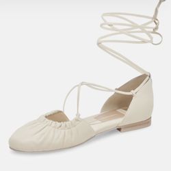 New Dolce Vita Cancun Cream Ballet Lace Up Leather Flats Size 8