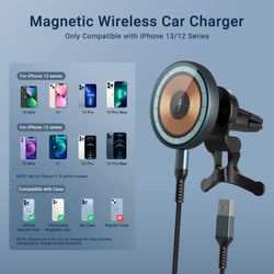 Transparent Magnetic Wireless Car Charger Charging Qi Certified Compatible iPhone 12 13 Pro Max Mini + Cable + Manual + Mount New Sealed Box