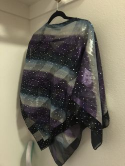 Elegant Purple And Blue With Silver Stars Pancho Scarf Cloak Cape
