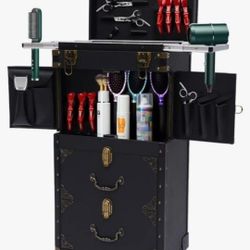 Hair Stylist Rolling Lockable Train Case Cart